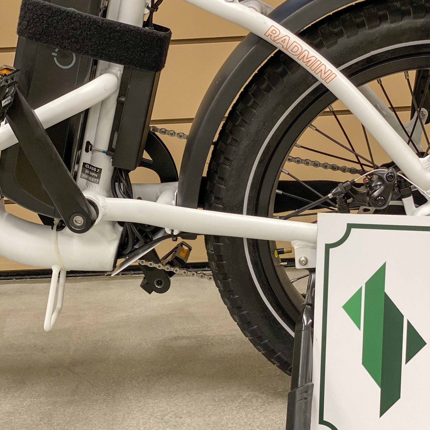 rad power bike rad mini step-thru skid plate on a bike, hard to see in this image