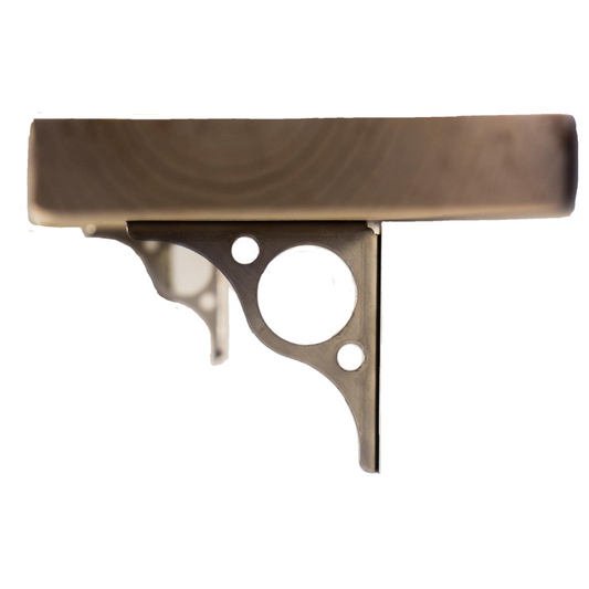 Cascade Manufacturing Apex stainless steel shelf bracket holding up a wood shelf