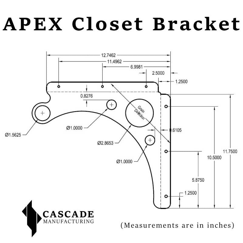 Apex Stainless Steel Closet Bracket with Rod Holder Schematic