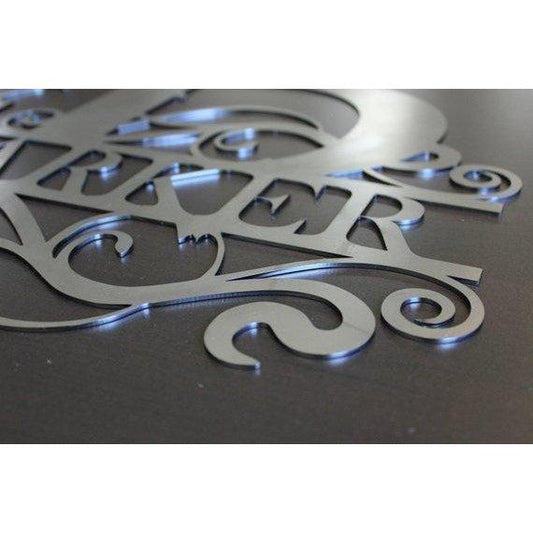 Stainless steel metal family monogram sign